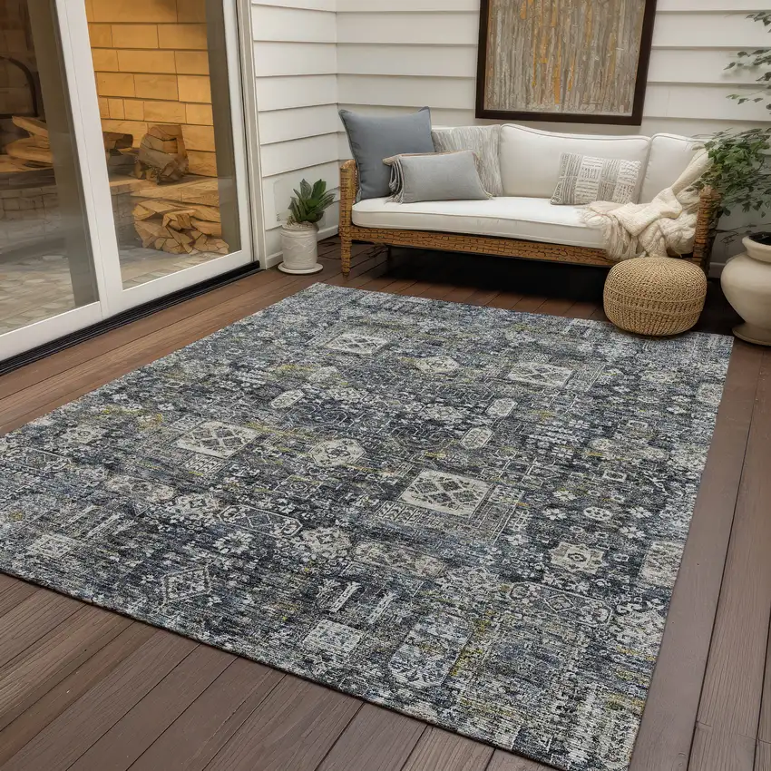 Charcoal Gray And Ivory Oriental Washable Indoor Outdoor Area Rug Photo 7