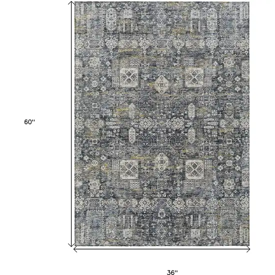 Charcoal Gray And Ivory Oriental Washable Indoor Outdoor Area Rug Photo 3