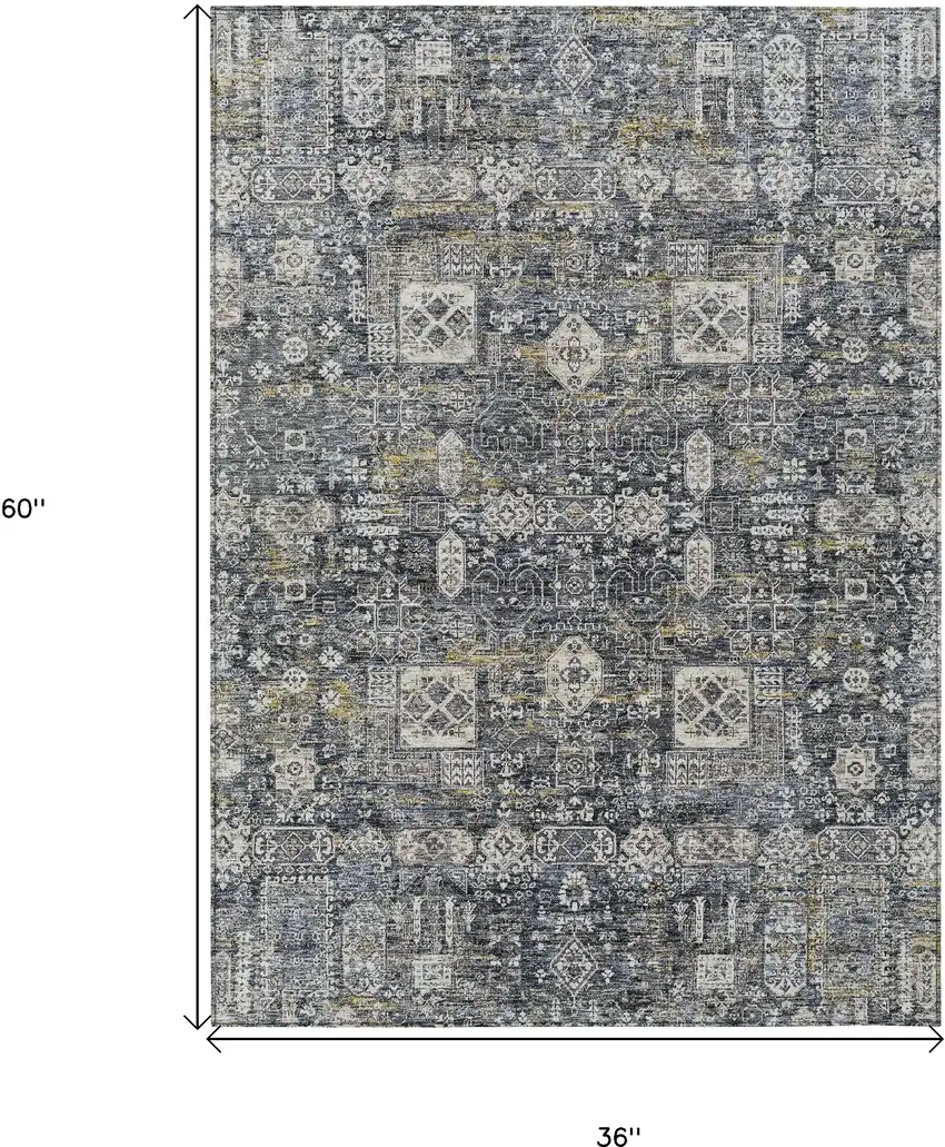 Charcoal Gray And Ivory Oriental Washable Indoor Outdoor Area Rug Photo 3