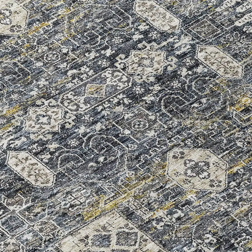 Charcoal Gray And Ivory Oriental Washable Indoor Outdoor Area Rug Photo 5