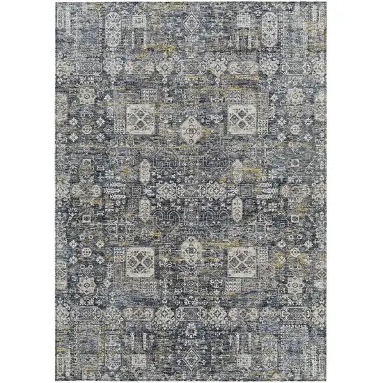 Charcoal Gray And Ivory Oriental Washable Indoor Outdoor Area Rug Photo 6