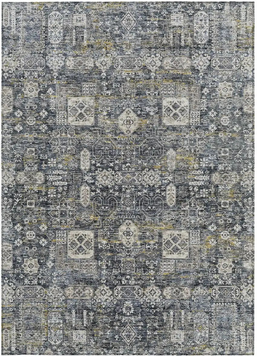 Charcoal Gray And Ivory Oriental Washable Indoor Outdoor Area Rug Photo 6