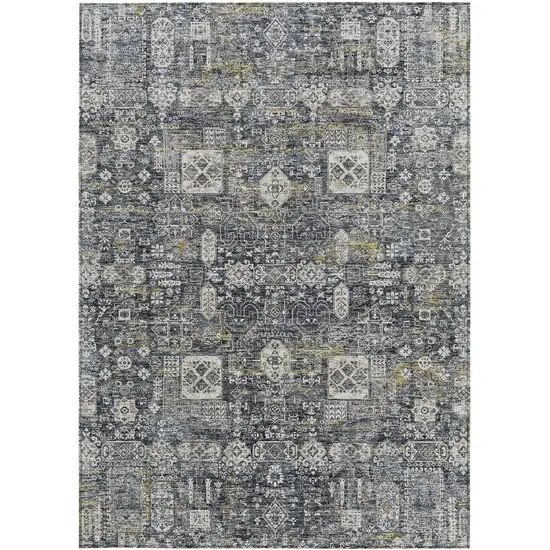 Charcoal Gray And Ivory Oriental Washable Indoor Outdoor Area Rug Photo 6