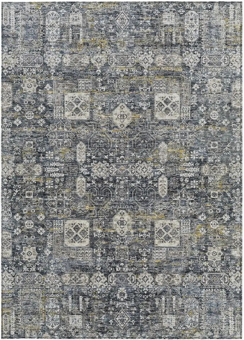 Charcoal Gray And Ivory Oriental Washable Indoor Outdoor Area Rug Photo 6