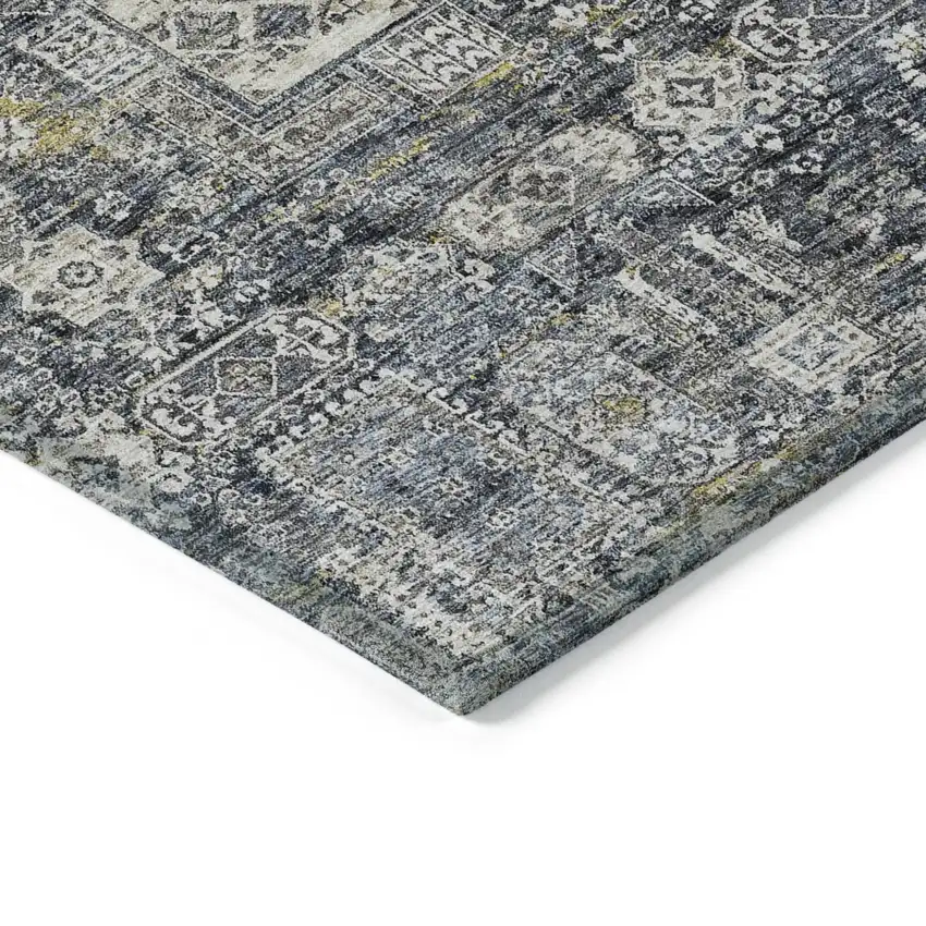 Charcoal Gray And Ivory Oriental Washable Indoor Outdoor Area Rug Photo 4