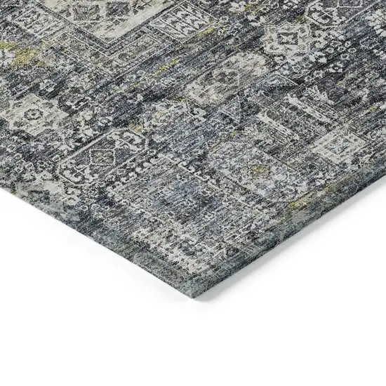 Charcoal Gray And Ivory Oriental Washable Indoor Outdoor Area Rug Photo 4