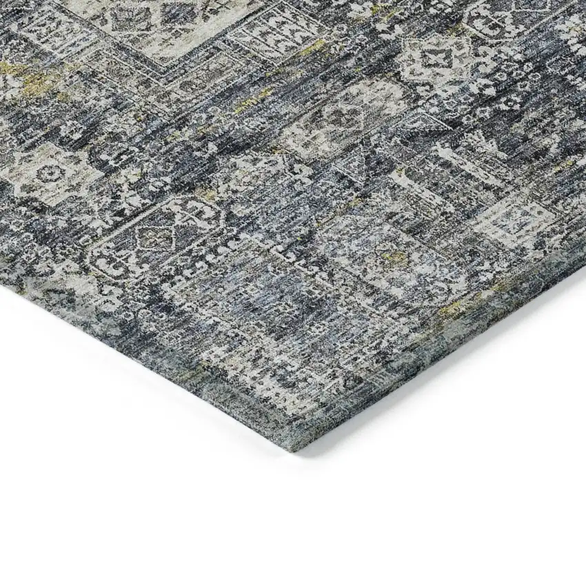Charcoal Gray And Ivory Oriental Washable Indoor Outdoor Area Rug Photo 4