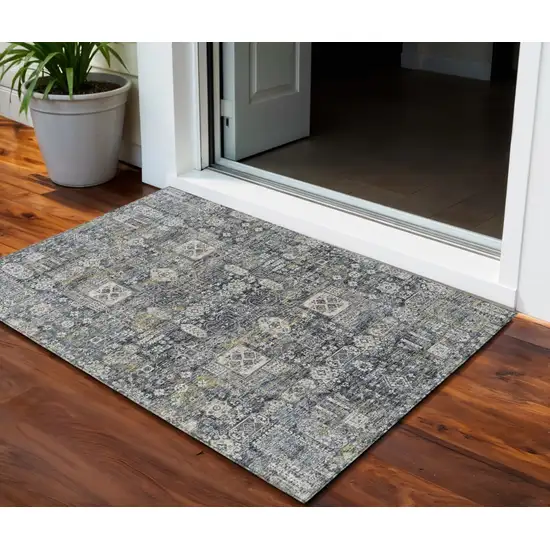 Charcoal Gray And Ivory Oriental Washable Indoor Outdoor Area Rug Photo 1