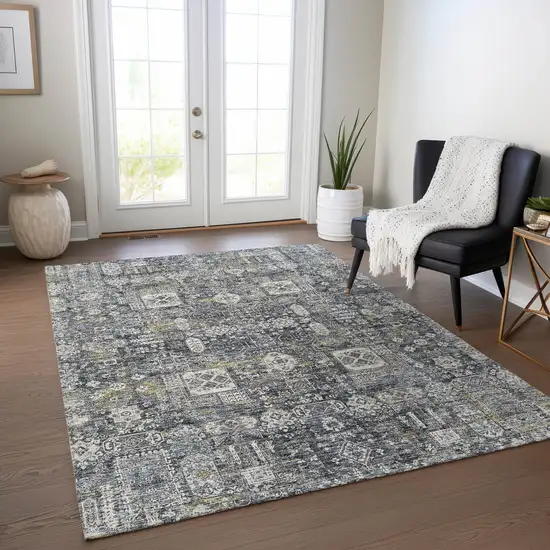 Charcoal Gray And Ivory Oriental Washable Indoor Outdoor Area Rug Photo 8