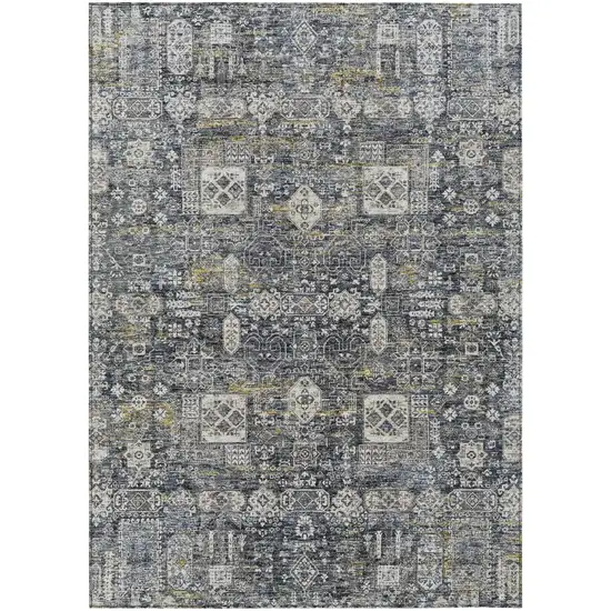 Charcoal Gray And Ivory Oriental Washable Indoor Outdoor Area Rug Photo 1