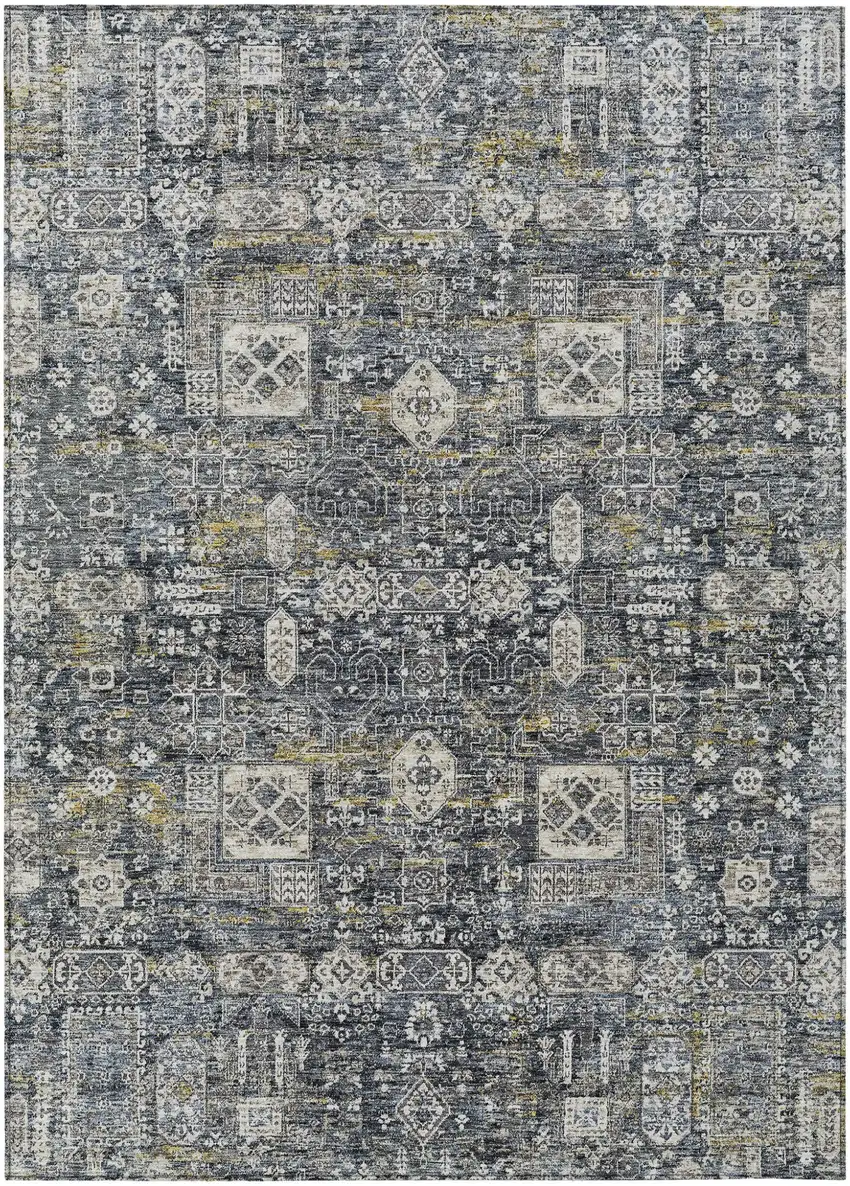Charcoal Gray And Ivory Oriental Washable Indoor Outdoor Area Rug Photo 1