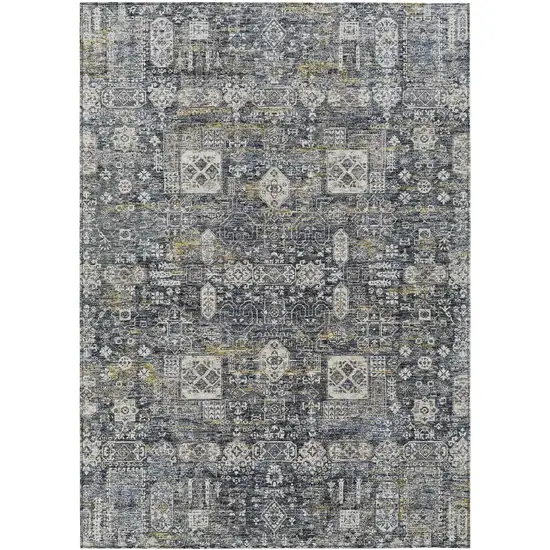 Charcoal Gray And Ivory Oriental Washable Indoor Outdoor Area Rug Photo 1