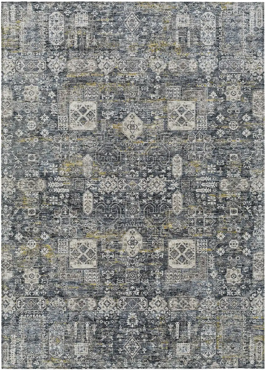 Charcoal Gray And Ivory Oriental Washable Indoor Outdoor Area Rug Photo 1