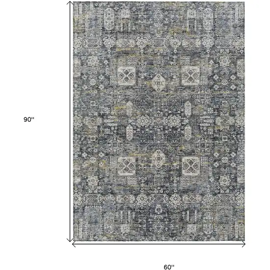 Charcoal Gray And Ivory Oriental Washable Indoor Outdoor Area Rug Photo 3