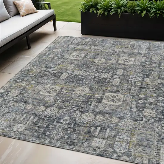Charcoal Gray And Ivory Oriental Washable Indoor Outdoor Area Rug Photo 1
