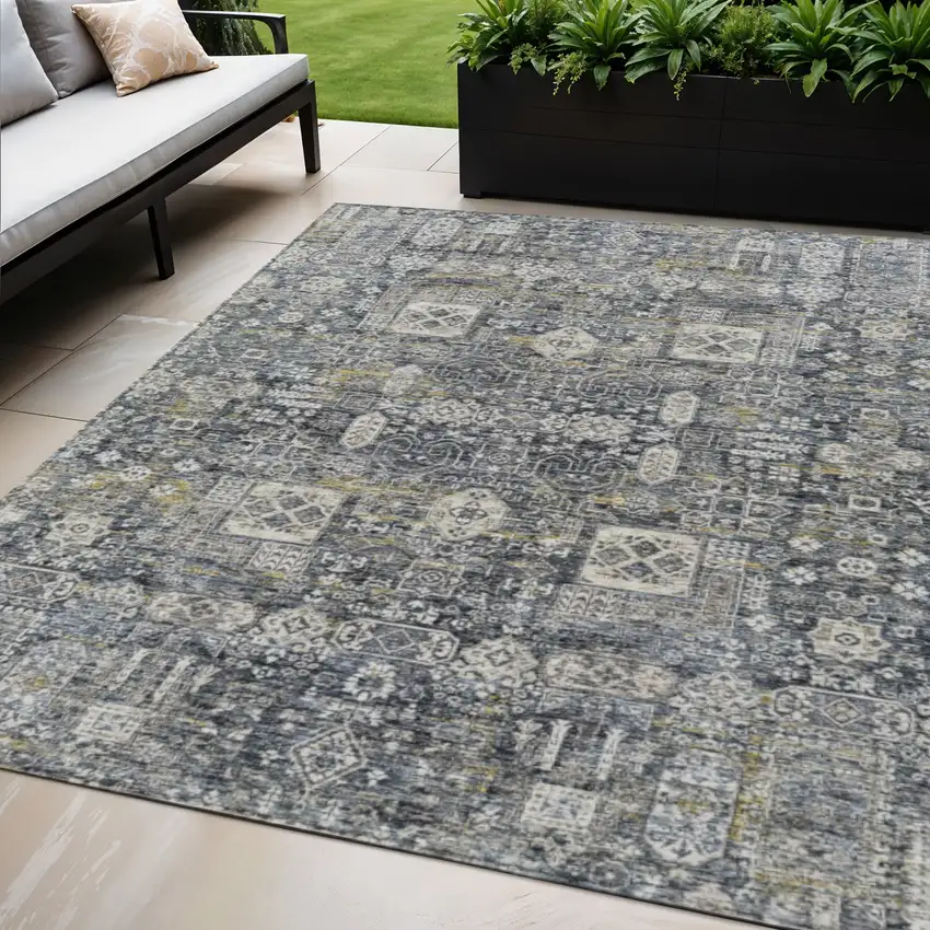 Charcoal Gray And Ivory Oriental Washable Indoor Outdoor Area Rug Photo 1