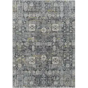 Photo of Charcoal Gray And Ivory Oriental Washable Indoor Outdoor Area Rug