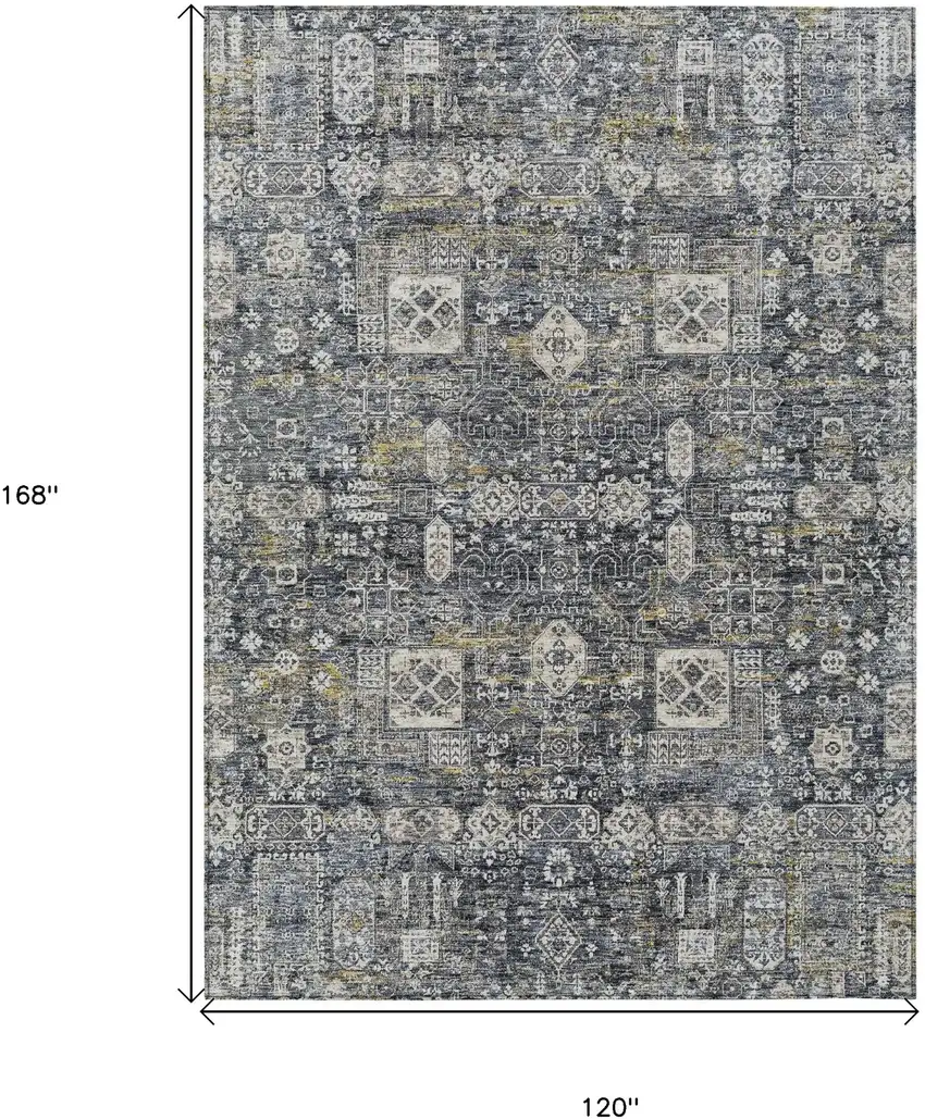 Charcoal Gray And Ivory Oriental Washable Indoor Outdoor Area Rug Photo 3