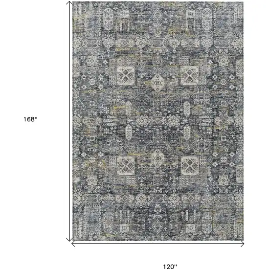 Charcoal Gray And Ivory Oriental Washable Indoor Outdoor Area Rug Photo 3