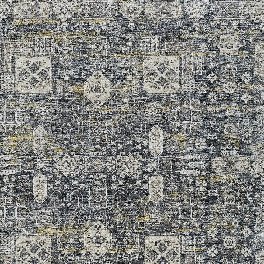 Charcoal Gray And Ivory Oriental Washable Indoor Outdoor Area Rug Photo 5