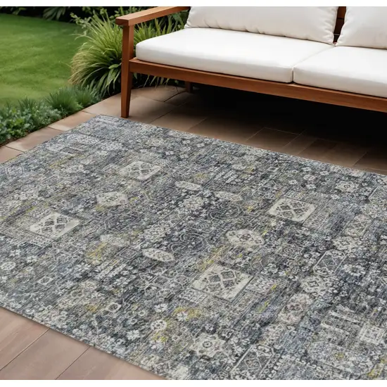 Charcoal Gray And Ivory Oriental Washable Indoor Outdoor Area Rug Photo 1