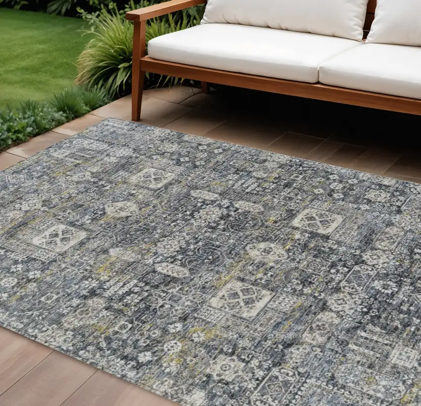 Charcoal Gray And Ivory Oriental Washable Indoor Outdoor Area Rug Photo 1