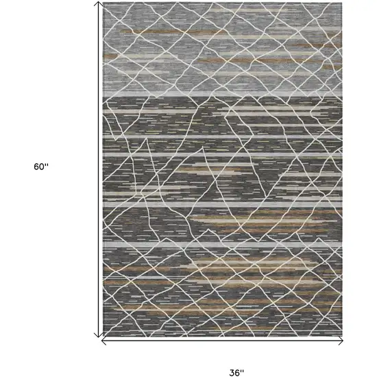 Charcoal Gray And Ivory Striped Washable Indoor Outdoor Area Rug Photo 3