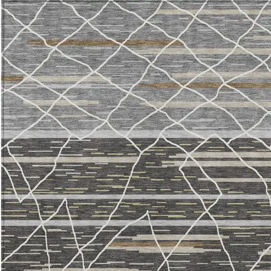 Charcoal Gray And Ivory Striped Washable Indoor Outdoor Area Rug Photo 7