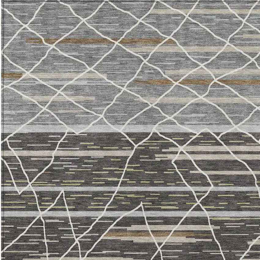 Charcoal Gray And Ivory Striped Washable Indoor Outdoor Area Rug Photo 7