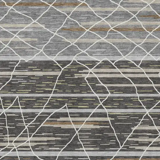Charcoal Gray And Ivory Striped Washable Indoor Outdoor Area Rug Photo 7