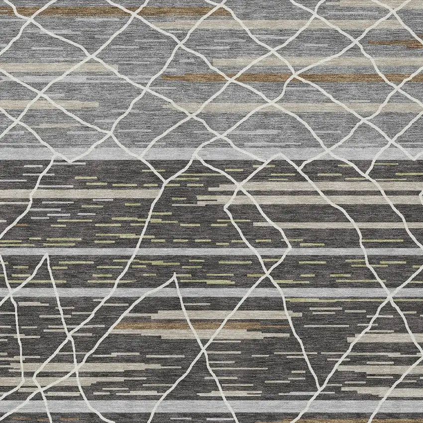 Charcoal Gray And Ivory Striped Washable Indoor Outdoor Area Rug Photo 7