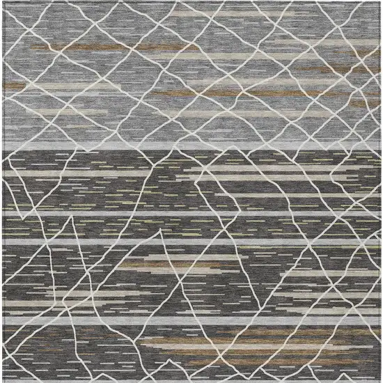 Charcoal Gray And Ivory Striped Washable Indoor Outdoor Area Rug Photo 7