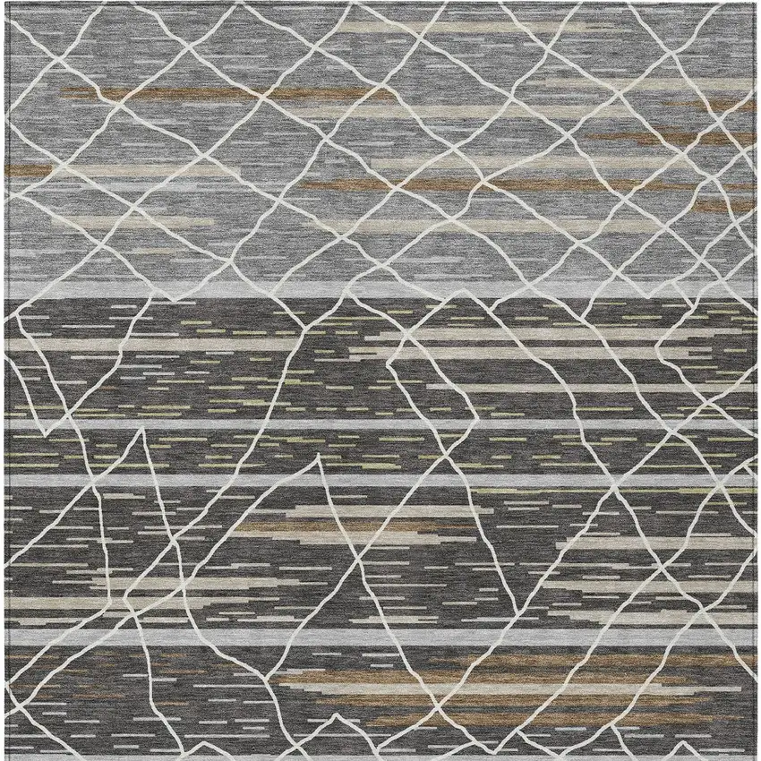 Charcoal Gray And Ivory Striped Washable Indoor Outdoor Area Rug Photo 7