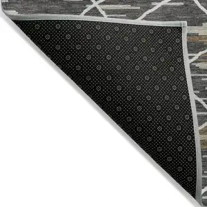 Photo of Charcoal Gray And Ivory Striped Washable Indoor Outdoor Area Rug