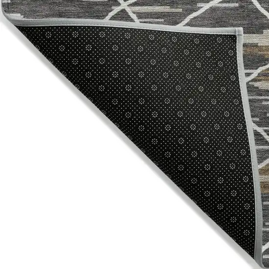 Charcoal Gray And Ivory Striped Washable Indoor Outdoor Area Rug Photo 4