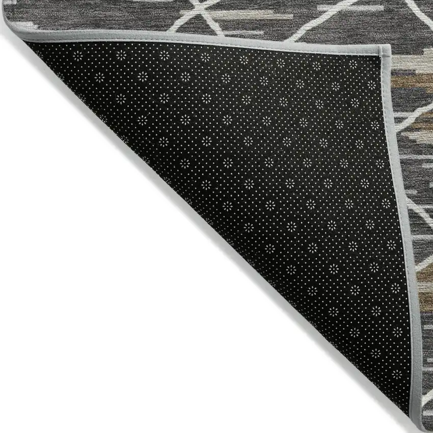 Charcoal Gray And Ivory Striped Washable Indoor Outdoor Area Rug Photo 4