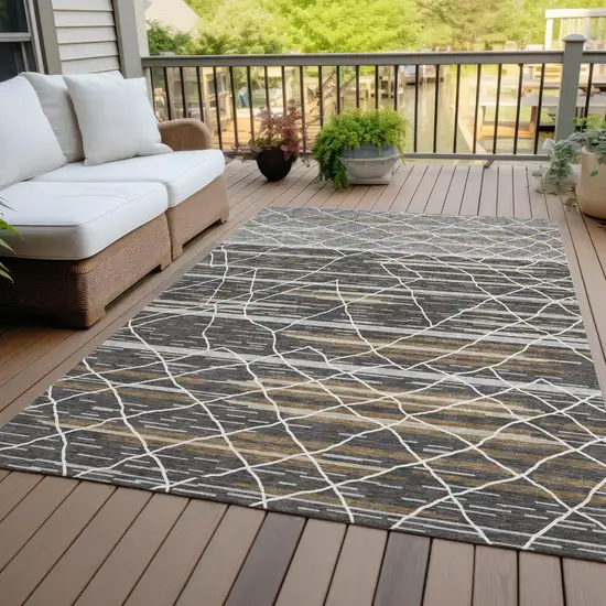Charcoal Gray And Ivory Striped Washable Indoor Outdoor Area Rug Photo 9