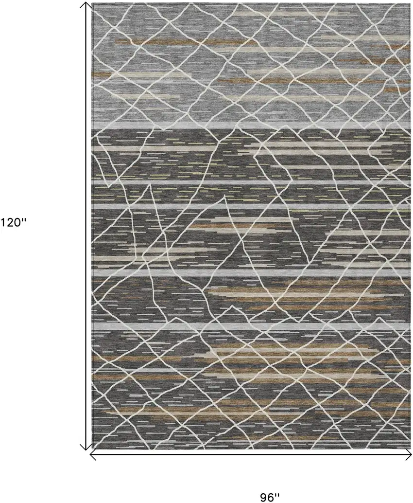Charcoal Gray And Ivory Striped Washable Indoor Outdoor Area Rug Photo 3