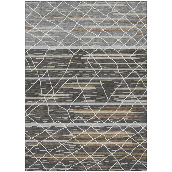 Charcoal Gray And Ivory Striped Washable Indoor Outdoor Area Rug Photo 2