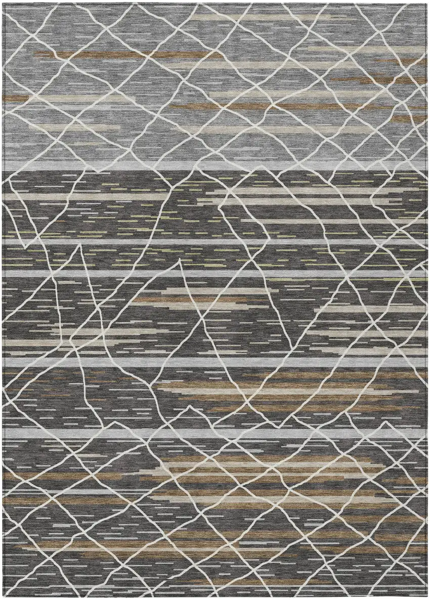 Charcoal Gray And Ivory Striped Washable Indoor Outdoor Area Rug Photo 2