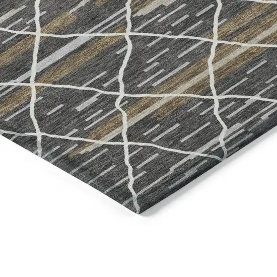 Charcoal Gray And Ivory Striped Washable Indoor Outdoor Area Rug Photo 5
