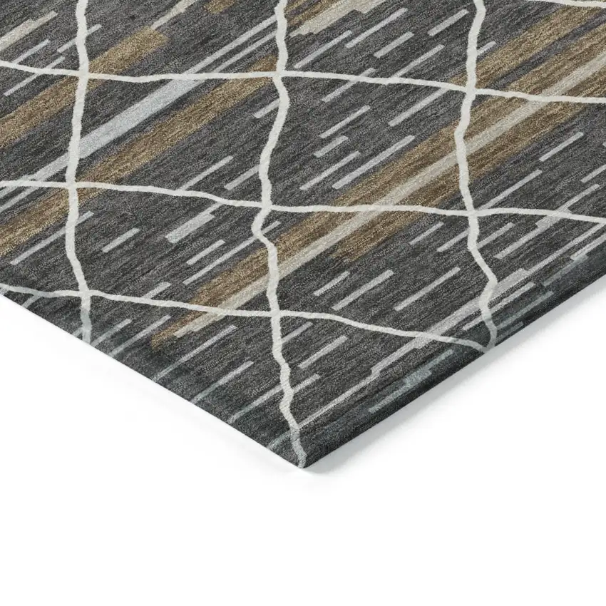 Charcoal Gray And Ivory Striped Washable Indoor Outdoor Area Rug Photo 5