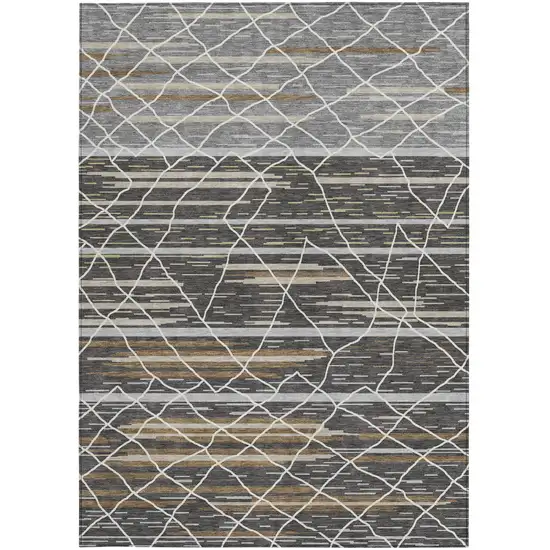 Charcoal Gray And Ivory Striped Washable Indoor Outdoor Area Rug Photo 8