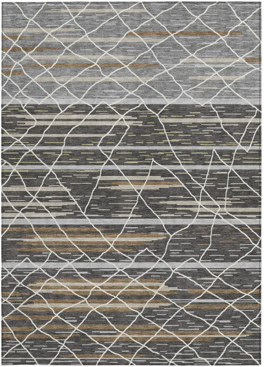Charcoal Gray And Ivory Striped Washable Indoor Outdoor Area Rug Photo 8