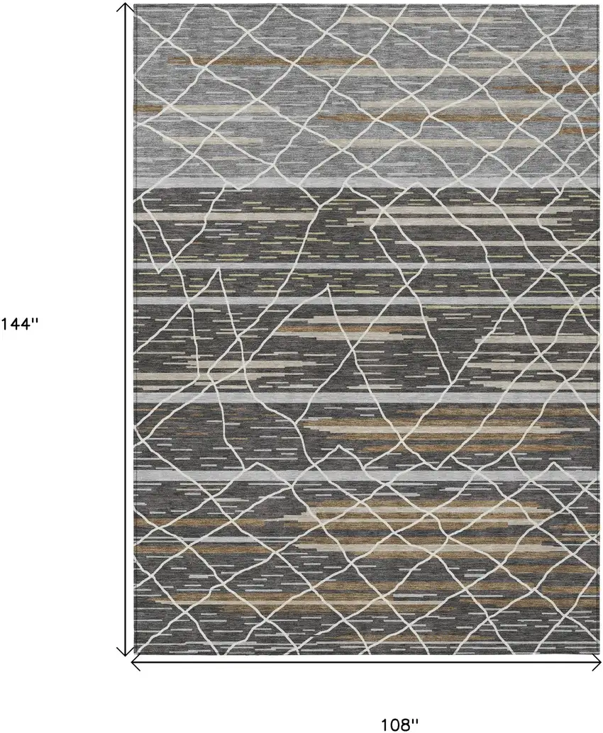 Charcoal Gray And Ivory Striped Washable Indoor Outdoor Area Rug Photo 3