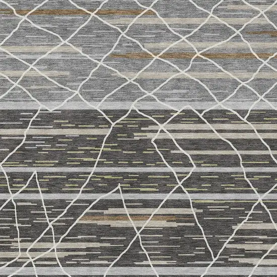Charcoal Gray And Ivory Striped Washable Indoor Outdoor Area Rug Photo 7