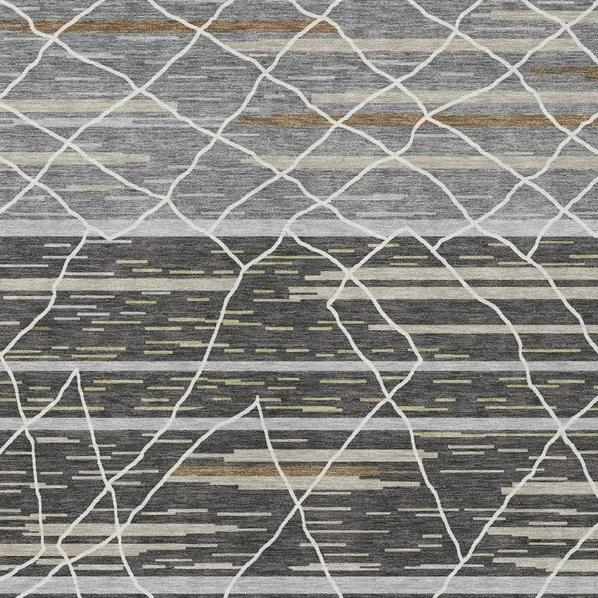 Charcoal Gray And Ivory Striped Washable Indoor Outdoor Area Rug Photo 7
