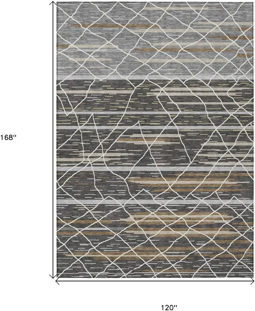 Charcoal Gray And Ivory Striped Washable Indoor Outdoor Area Rug Photo 3