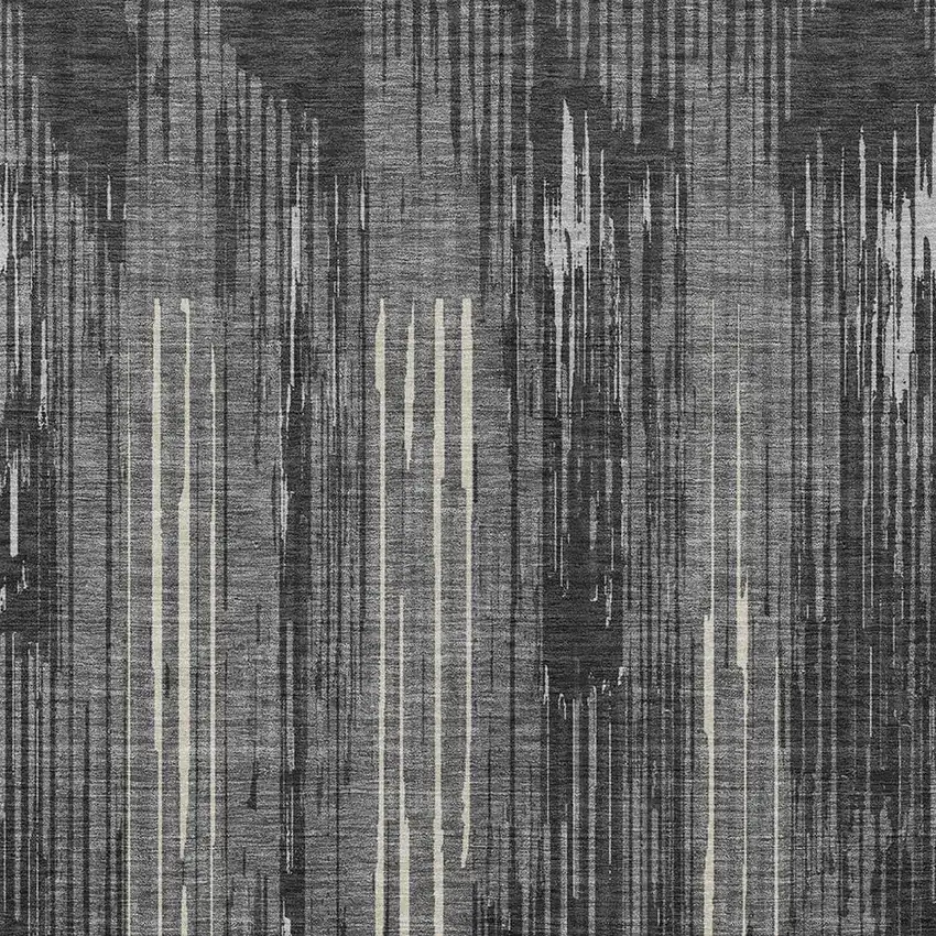 Charcoal Gray And Ivory Striped Washable Indoor Outdoor Area Rug Photo 6