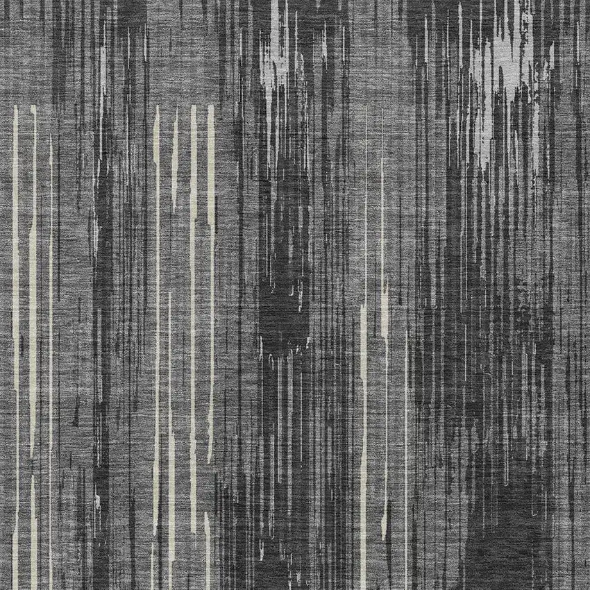Charcoal Gray And Ivory Striped Washable Indoor Outdoor Area Rug Photo 6